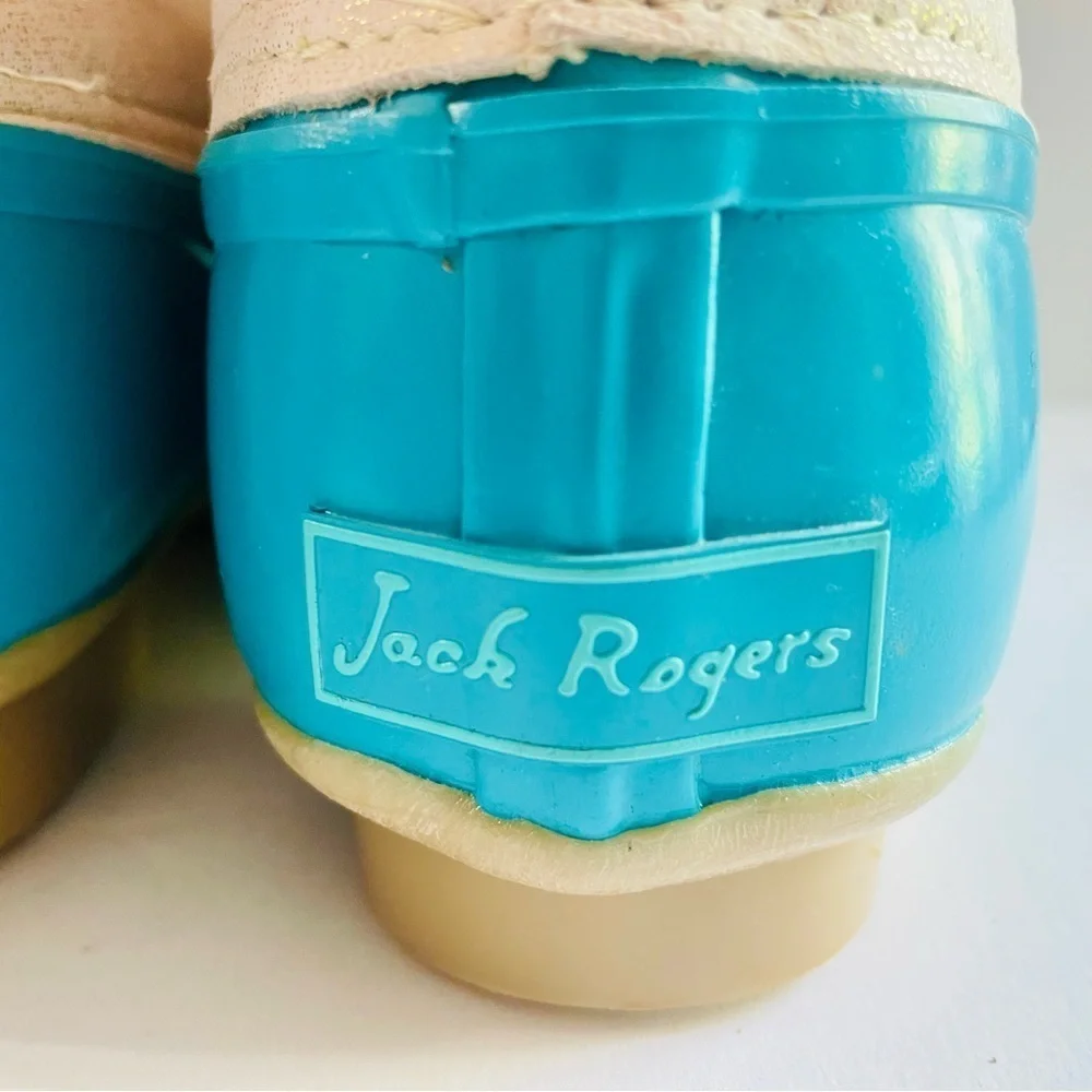 Jack Rogers Cream and Turquoise Shimmer Snow Boots Size 7
